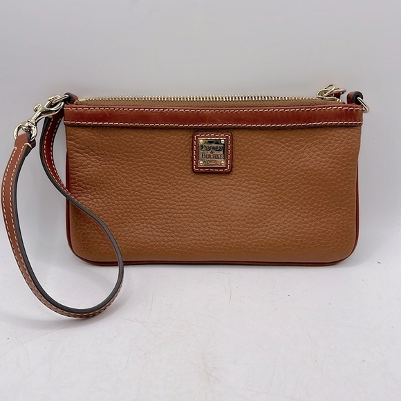 Dooney & Bourke Handbags - Dooney & Bourke Wristlet Brown Pebble Leather Slim Zipper Bag